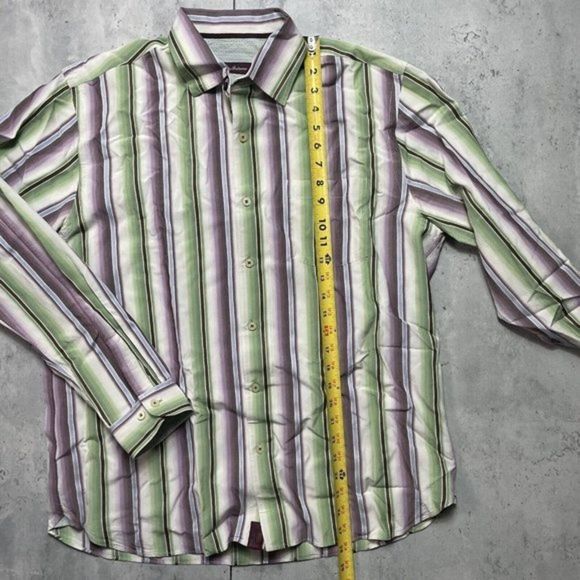 Tommy Bahama Hawaiian Shirt Men’s Large 100% Silk Stripe‎ Button Up Long Sleeve - Picture 5 of 7